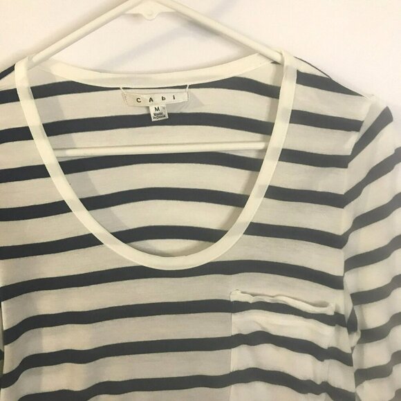 CAbi Bonjour 3/4 Sleeve Tee Scoop Neck Striped Flowy Navy White Women's Medium - Picture 2 of 12